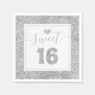 Sweet 16 Silver Faux Glitter Verjaardagsfeestje Servet