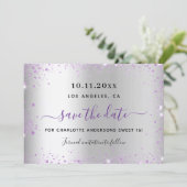 Sweet 16 silver lavender save the date card (Staand voorkant)