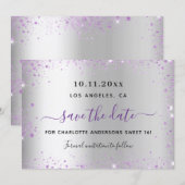 Sweet 16 silver lavender save the date card (Voorkant / Achterkant)