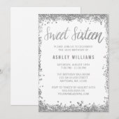 Sweet 16 Silver White Faux Glitter Birthday Kaart (Voorkant / Achterkant)
