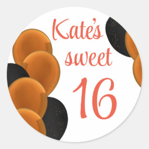 Sweet 16 Sinaasappel Zwart Eenvoudig Ronde Sticker