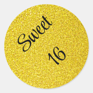 Sweet 16 Sixteen Birthday Party Gold Glitter Ronde Sticker