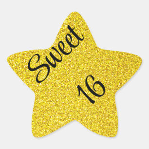 Sweet 16 Sixteen Birthday Party Gold Glitter Ster Sticker