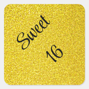 Sweet 16 Sixteen Birthday Party Gold Glitter Vierkante Sticker