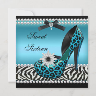 Sweet 16 Sixteen Blue Black Zebra Leopard Kaart