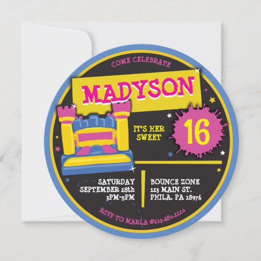 Sweet 16 Sixteen BOUNCE HOUSE CASTLE PRINCESS Kaart (Voorkant)