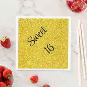 Sweet 16 Sixteen Gold Glitter Verjaardagsfeestje Servet
