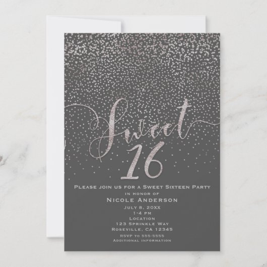 SWEET 16 Sixteen Modern Silver Grey Confetti Kaart (Voorkant)
