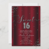 SWEET 16 Sixteen Red & Silver Confetti Corners Kaart (Voorkant)