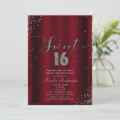SWEET 16 Sixteen Red & Silver Confetti Corners Kaart (Staand voorkant)