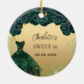 Sweet 16 smaragdgroene gouden jurk keramisch ornament (Achterkant)