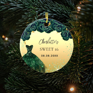 Sweet 16 smaragdgroene gouden jurk keramisch ornament