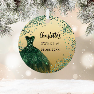 Sweet 16 smaragdgroene gouden jurk metalen ornament