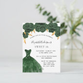 Sweet 16 smaragdgroene goudjurk bloemen uitnodiging briefkaart (Staand voorkant)