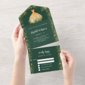 Sweet 16 smaragdgroene goudjurk glitter RSVP All In One Uitnodiging (Afscheurbaar)