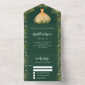 Sweet 16 smaragdgroene goudjurk glitter RSVP All In One Uitnodiging (Binnen)