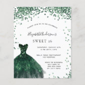 Sweet 16 smaragdgroene jurk glitter budget flyer (Voorkant)