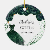 Sweet 16 smaragdgroene jurk wit keramisch ornament (Achterkant)