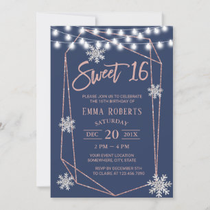 Sweet 16 Snowflakes Geometrische Roos Gold Navy Bl Kaart
