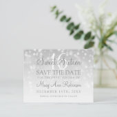 Sweet 16 Sparkle Lights, datum Silver Bokeh Aankondigingskaart (Staand voorkant)