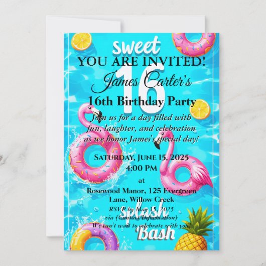 Sweet 16 Splash Bash : Invitation de la fête de pi (Devant)