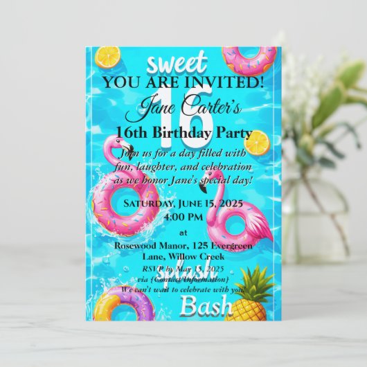 Sweet 16 Splash Bash : Invitation de la fête de pi (Debout devant)