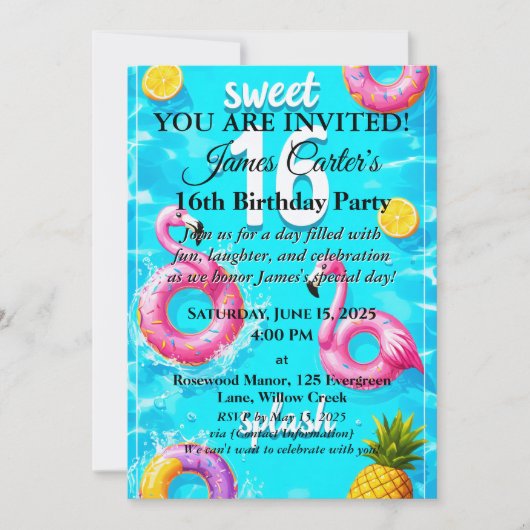 Sweet 16 Splash Bash : Invitation de la fête de pi (Devant)