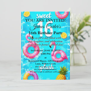 Sweet 16 Splash Bash : Invitation de la fête de pi