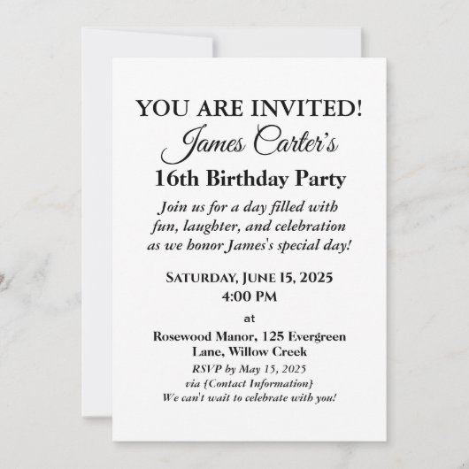 Sweet 16 Splash Bash : Invitation de la fête de pi (Devant)