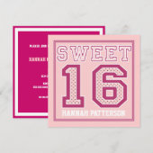 Sweet 16 Sporty Girl Jersey Uniform Pink Dot Party Kaart (Voorkant / Achterkant)