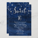 Sweet 16 Starry Night Silver & Blue Invitation<br><div class="desc">Sweet 16 Starry Night Silver & Blue Invitation. Customisez les deux côtés comme vous voulez,  pour n'importe quel événement.</div>