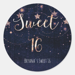 Sweet 16 Sterrennacht Paars Goud Hemels Gunst Ronde Sticker