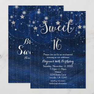 Sweet 16 Sterrennacht Silver & Blue Invitation Kaart