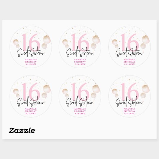 Sweet 16 Stickers Anniversaire pour Faveurs, Cadea (Feuille)