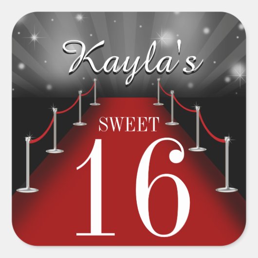 Sweet 16 Stickers Fête Rouge Glamour Favor (Devant)