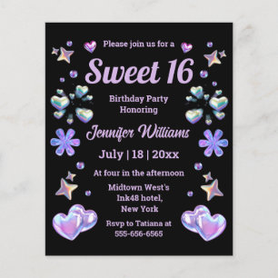 Sweet 16 Stijlvolle Roze Zwart Girly Uitnodiging