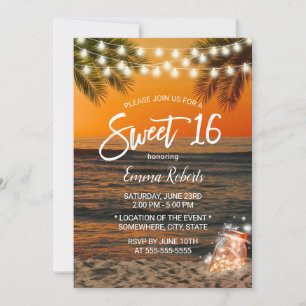 Sweet 16 Summer Sunset Beach Glow Mason Jar Kaart