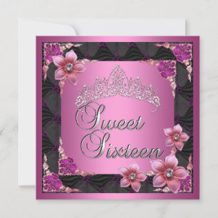 Sweet 16 Sweet Sixteen Birthday Pink Tiara Black Kaart