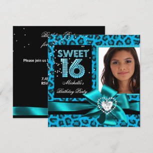 Sweet 16 Sweet Sixteen Blue Leopard Foto Kaart