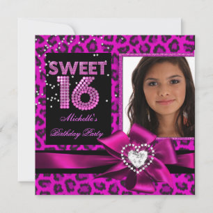 Sweet 16 Sweet Sixteen Hot Pink Leopard Foto Kaart