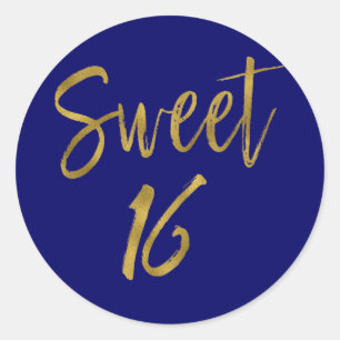 Sweet 16   Sweet Sixteen Navy Blue Birthday Ronde Sticker