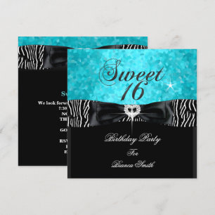 Sweet 16 Sweet Sixteen Turquoise Black Zebra Kaart