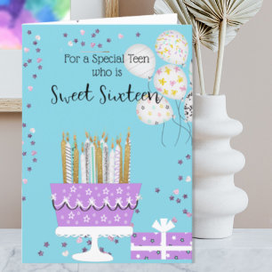 Sweet 16 Taart en Kaarsen Verjaardag Kaart