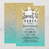 Sweet 16 Tropische ananas Modern Gold Glitter Kaart (Voorkant / Achterkant)