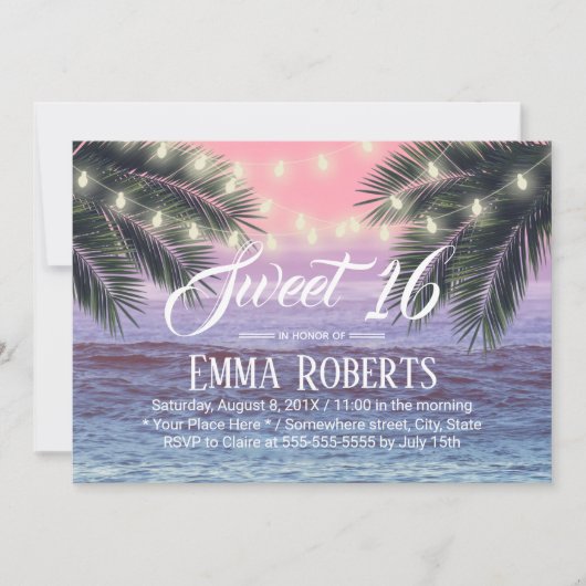 Sweet 16 Tropische palmstralen Stralinglampjes Kaart (Voorkant)