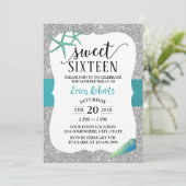 Sweet 16 Turquoise Beach Starfish Modern Silver Kaart (Staand voorkant)