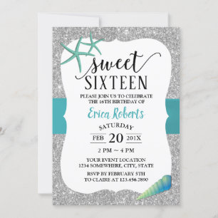 Sweet 16 Turquoise Beach Starfish Modern Silver Kaart