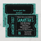 Sweet 16 Turquoise Blue Sparkle Ticket Kaart (Voorkant / Achterkant)