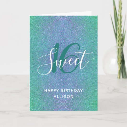 Sweet 16 Turquoise Glitter Verjaardag gepersonalis Kaart (Voorkant)