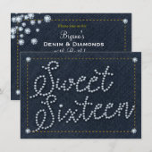 SWEET 16 Type Denim & Diamonds Party Invitation (Devant / Derrière)